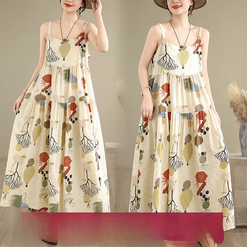 Good Floral & Wedding Decor Supply Photos - Çiçek Desenli Pamuklu Keten Uzun Elbise